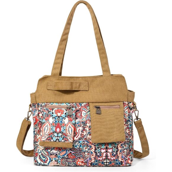 Large Canvas Crossbody Bag Women Tote Boho Style Adjustable Pocket - Picture 2 of 7